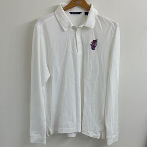 Cutter and Buck Florida Gators White Long-Sleeve Polo with Golfing Gator